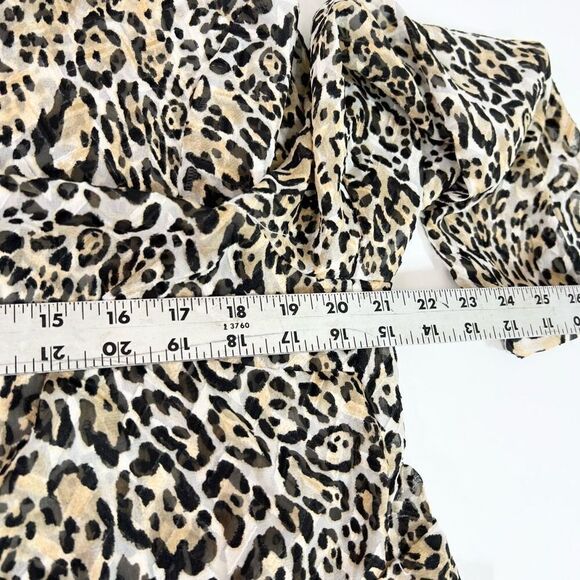 Chico's Shirt Womens Large Ruffle Cheetah Woven Animal Print NEW Long Sleeve - Picture 4 of 9
